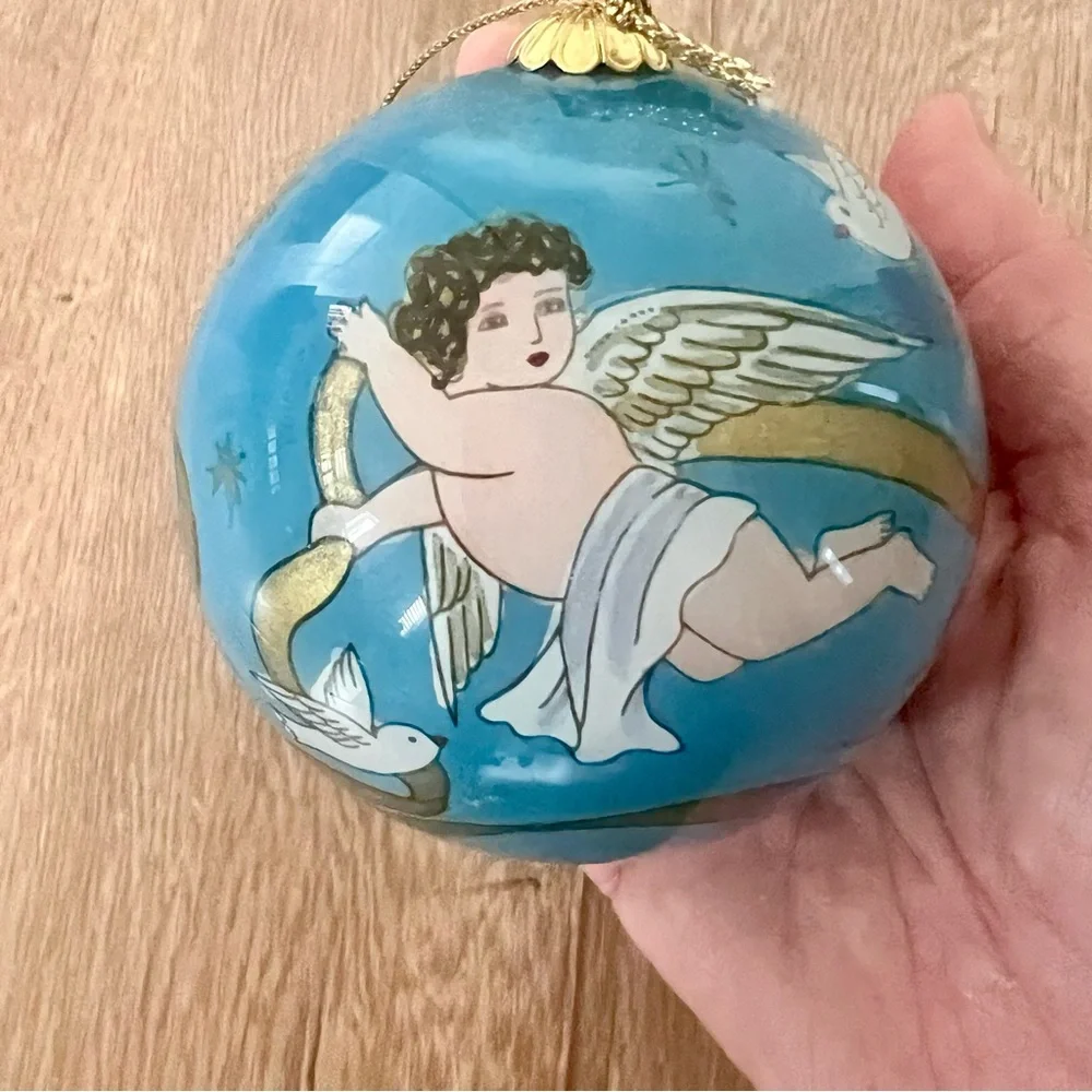 Pier 1 Imports Christmas Glass Ornament‎ Li Bien Blue Angle In Orignal Box